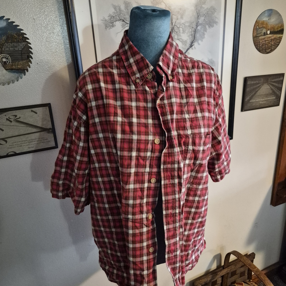 Woolrich Red Plaid Short Sleeve Button Up Shirt Men's Large